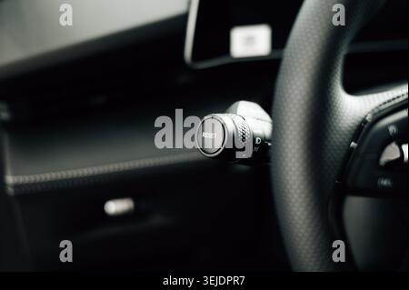 Steering wheel and headlight control lever. High quality photo Stock Photo