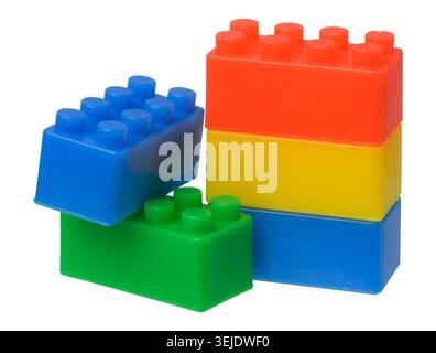 Multi-colored plastic cubes of a children's designer on a white isolated background Stock Photo