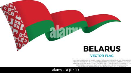 Flag of Belarus. Belarusian and European Culture. Set against a clean white background with country name and copy space. A shining vector flag rendere Stock Vector
