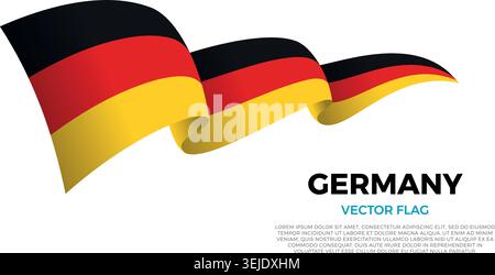 Flag of Germany. German and North European Culture. Set against a clean white background with country name and copy space. A shining vector flag rende Stock Vector