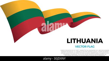 Flag of Lithuania. Lithuanian and East European Culture. Set against a clean white background with country name and copy space. A shining vector flag Stock Vector
