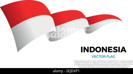 Flag of Indonesia. Indonesian and Austral Culture. Set against a clean white background with country name and copy space. A shining vector flag render Stock Vector