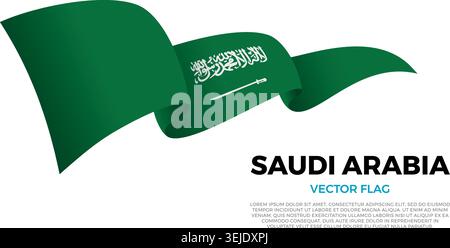 Flag of Saudi Arabia. Saudi and Arabian Culture. Set against a clean white background with country name and copy space. A shining vector flag rendered Stock Vector