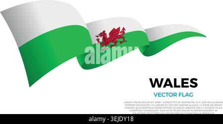 Flag of Wales. British and European Culture. Set against a clean white background with country name and copy space. A shining vector flag rendered in Stock Vector