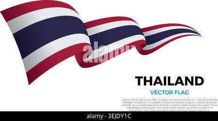 Flag of Thailand. Thai and Southeast Asian Culture. Set against a clean white background with country name and copy space. A shining vector flag rende Stock Vector