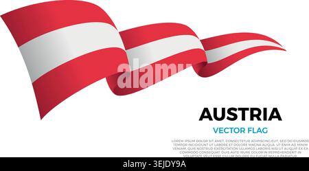 Flag of Austria. Austrian and European Culture. Set against a clean white background with country name and copy space. A shining vector flag rendered Stock Vector
