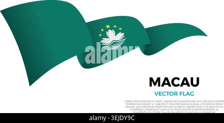 Flag of Macau. Macanese and Asian Culture. Set against a clean white background with country name and copy space. A shining vector flag rendered in th Stock Vector