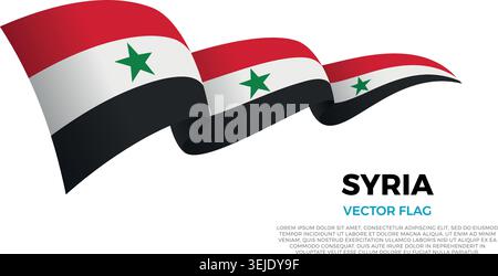 Flag of Syria. Syrian and Arabian Culture. Set against a clean white background with country name and copy space. A shining vector flag rendered in th Stock Vector