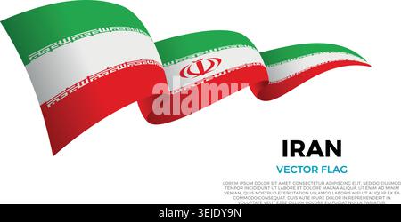 Flag of Iran. Iranian and Persian Culture. Set against a clean white background with country name and copy space. A shining vector flag rendered in th Stock Vector