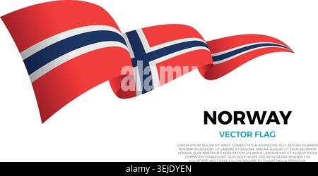 Flag of Norway. Scandinavian and European Culture. Set against a clean white background with country name and copy space. A shining vector flag render Stock Vector