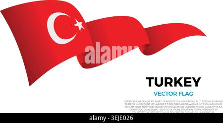 Flag of Turkey. Turkish and European and Asian Culture. Set against a clean white background with country name and copy space. A shining vector flag r Stock Vector