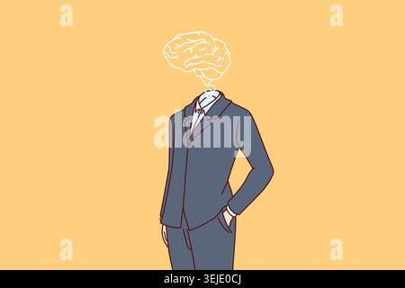 Smart business man with brain instead of head and high intelligence, keeps hands in pocket Stock Photo