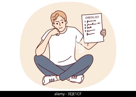 Man demonstrates checklist recommending time management and organizing own work. Stock Photo