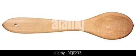Wooden empty spoon with long handle on isolated background, top view Stock Photo