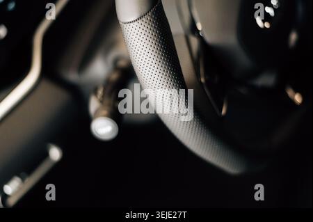 Steering wheel and headlight control lever. High quality photo Stock Photo