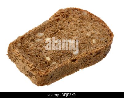 Slice of rye bread with nuts on isolated background Stock Photo