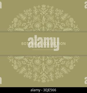 Botanical Collection Elegant Floral Line Art Design on Olive Green Background Stock Vector