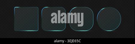 Set of Glass futuristic frame and button box blue with text panel effect. Element banner light and glass interface 3d with modern tech futuristic Stock Vector