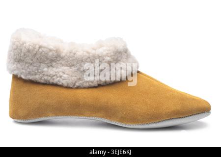 Handcrafted leather slipper with wool lining Stock Photo