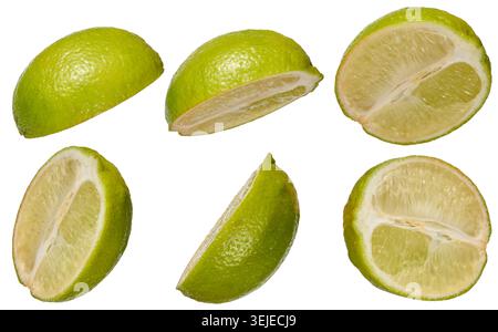 Various slices of ripe lime on isolated background Stock Photo