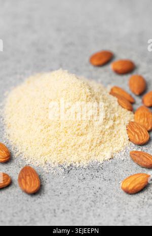 Fresh almond flour  and almonds Stock Photo