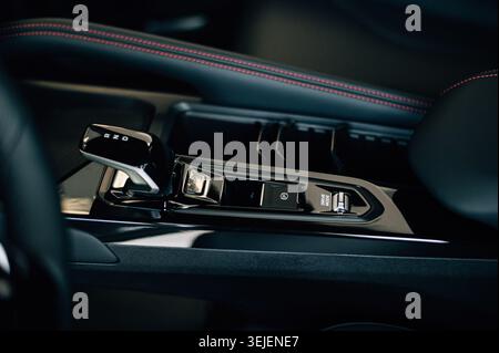 A close-up of an automatic transmission in a new car. High quality photo Stock Photo