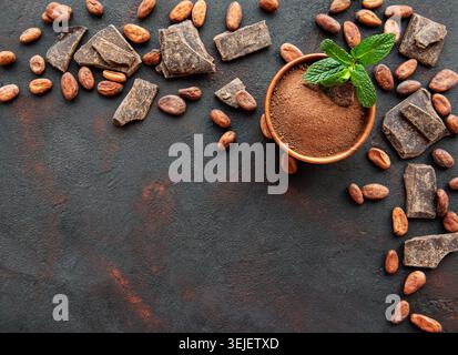 Cocoa powder and beans Stock Photo