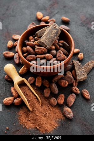 Cocoa beans and powder Stock Photo