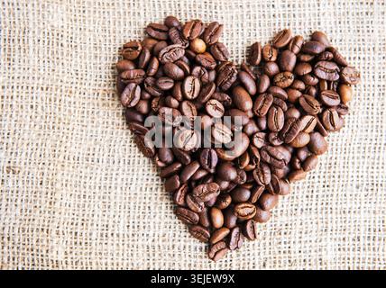 Heart with roasted coffee beans Stock Photo