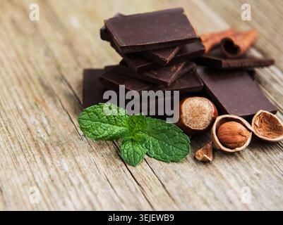 Chocolate with hazelnuts Stock Photo
