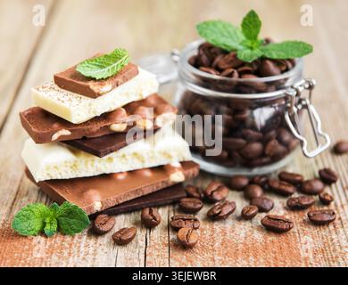 Chocolate and coffee beans Stock Photo