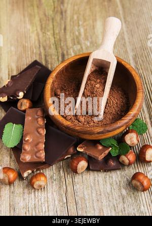 Chocolate and cocoa powder Stock Photo