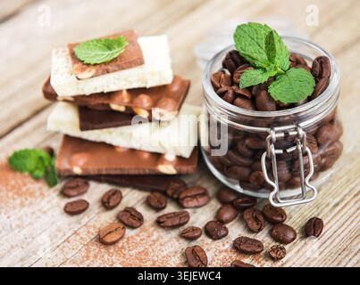 Chocolate and coffee beans Stock Photo