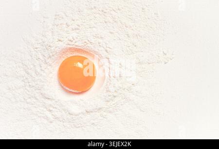 Flour, with egg yolk, texture, food background, top view, pasta, no people, Stock Photo