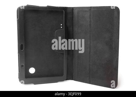 Black leather tablet computer case Stock Photo