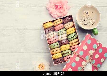 Colorful macaroons in a gift box Stock Photo