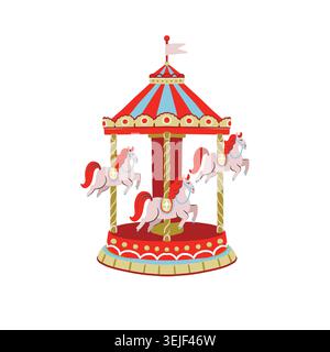 Vintage carousel cute circus horses playful retro amusement park background design. Stock Vector