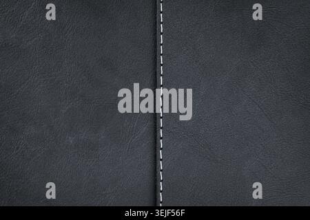 Black leather texture with seam Stock Photo