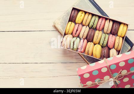Colorful macaroons in a gift box Stock Photo