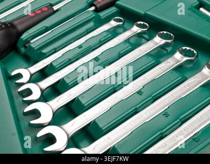 Tools in toolbox. Closeup Stock Photo