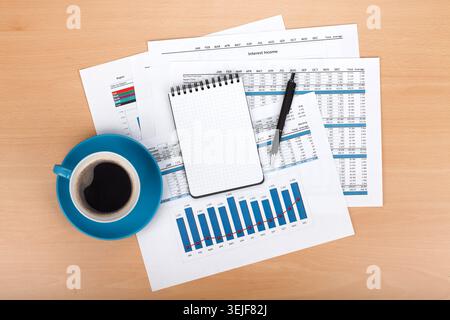 Blank notepad with pen and coffee cup Stock Photo