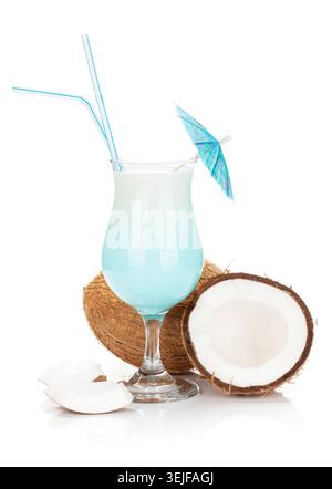 Blue hawaii cocktail and coconuts Stock Photo