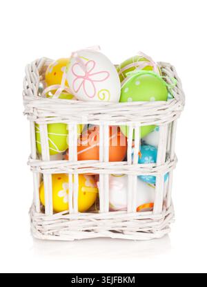 Colorful easter eggs basket Stock Photo