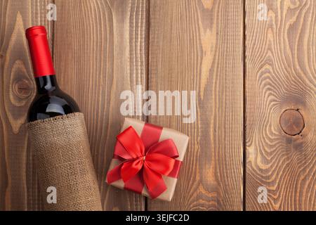 Red wine bottle and valentines day gift box Stock Photo