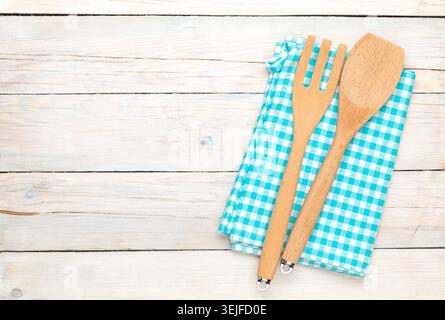 Kitchen utensil over white wooden table background Stock Photo