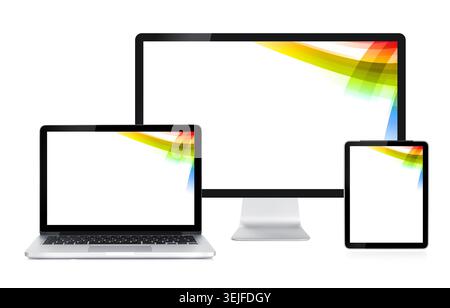 Computer display, laptop and tablet Stock Photo
