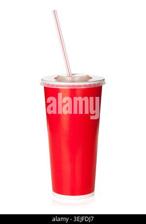 Red disposable cup with drinking straw Stock Photo