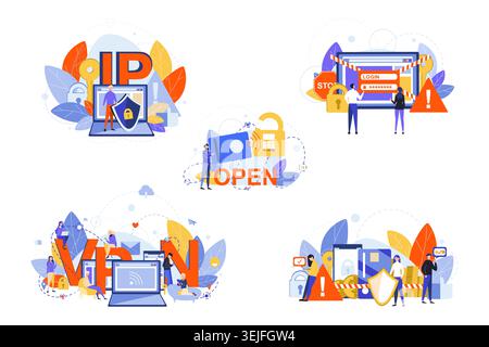 Cyber security, internet, vpn, ip, data protection set concept Stock Photo