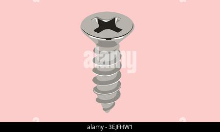 Realistic metal screw vector illustration: detailed steel bolt, metallic hardware fastener tool isolated on white background. Stock Vector