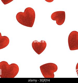 Seamless pattern of red glitter heart cutouts isolated on white background Stock Photo